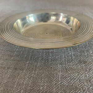 Valshali Silver metal Trinket Dish 6.5" Round Lines Inlayed Made in India Heavie